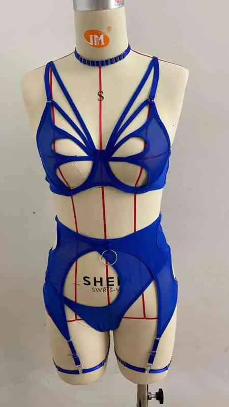 Sexy Set Bralette Define Sexy Costura de Mesh Sling Roupa Roupa de 4 Peças DPFB
