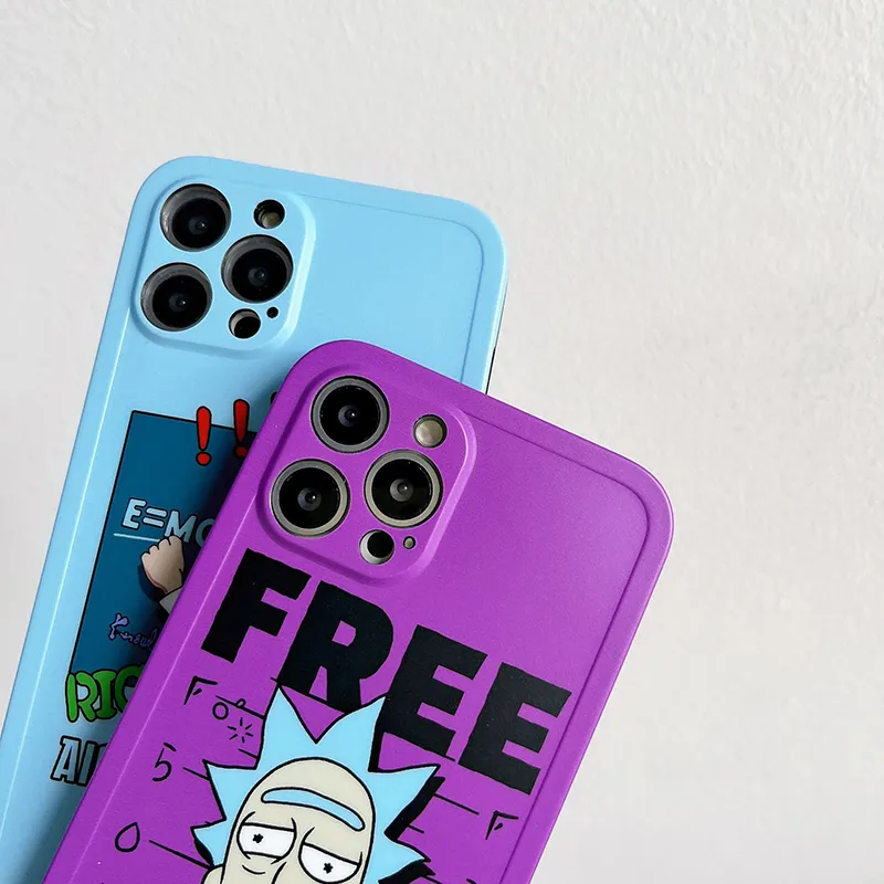 Rick Cartoon blau lila Hüllen Cover für iPhone 6s Plus 11 8 13 XR SE2 12 Max Mini Pro X 6 XS 73062006