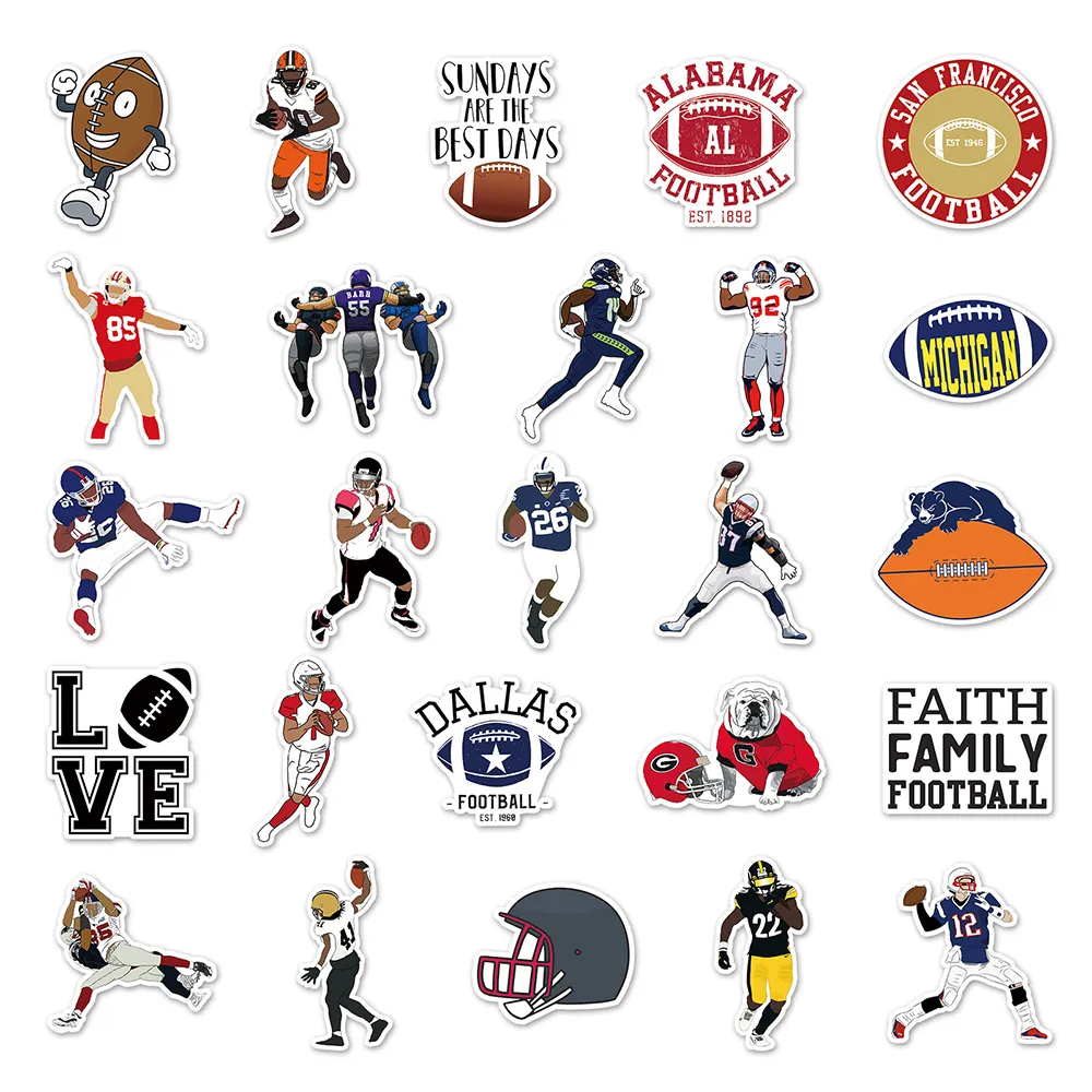 New Waterproof 10/30/Sports American Rugby Football Cool Stickers Laptop Motorcycle Luggage Guitar Phone Bike Fridge Car Sticker Decals sticker