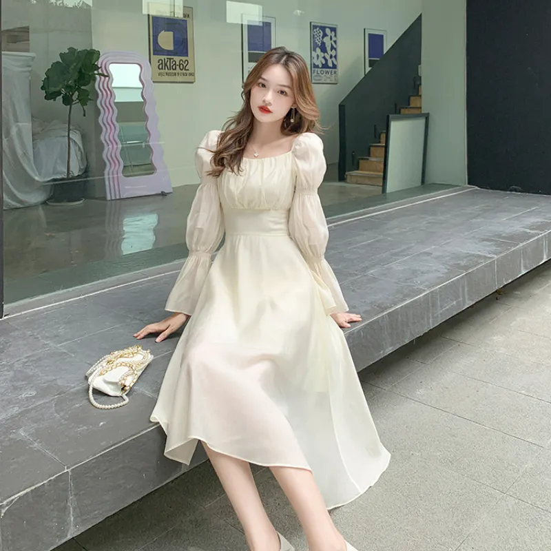 Dos nu Sexy Vintage robe de fée femmes douce élégante princesse soirée es femme décontracté coréen à manches longues Chic 220613