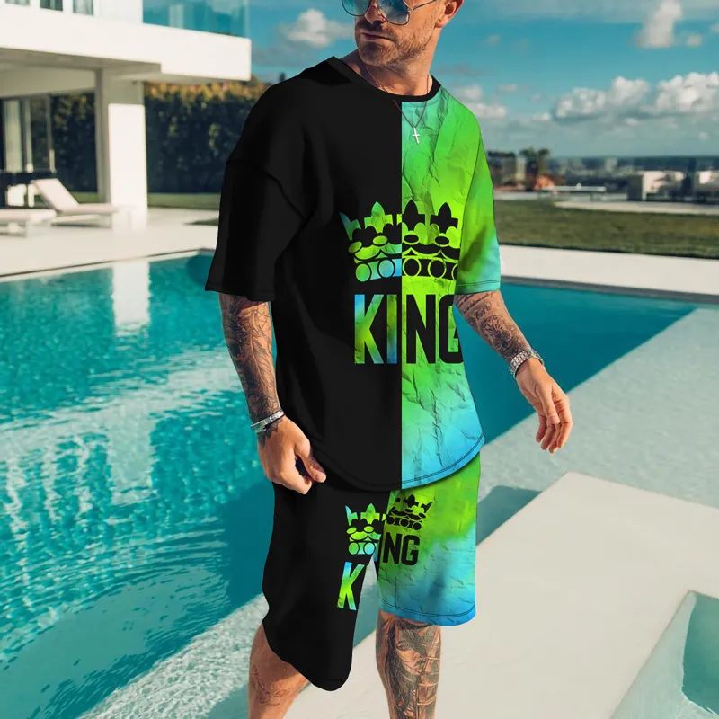 Men S tracksuit oversized t shirts set mode chandals man kleding korte mouw suit 3D geprinte diy sweatshirt sportkleding 220613