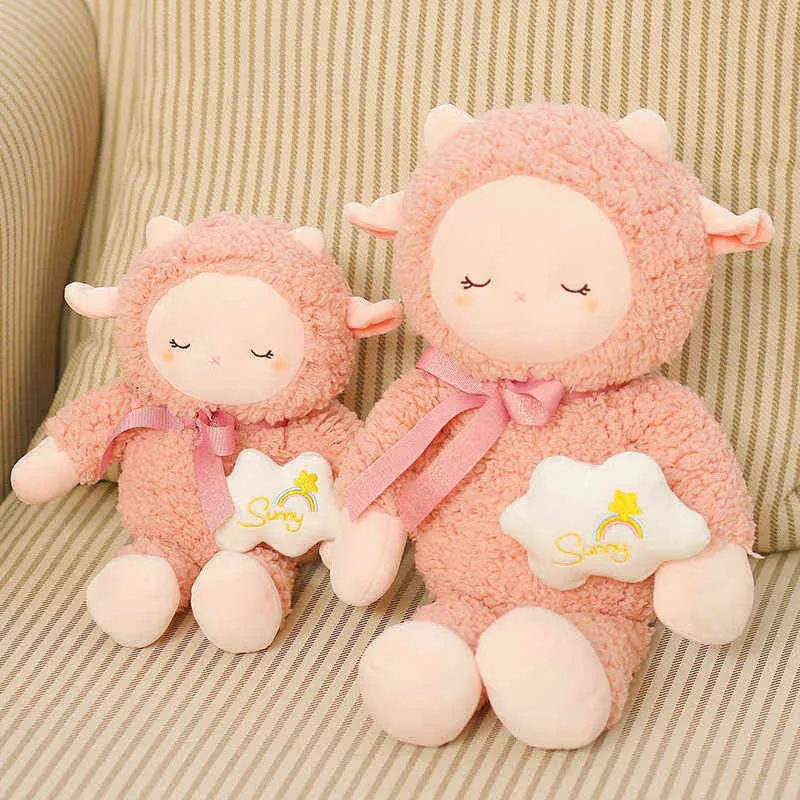 Morbido peluche di agnello addormentato rosa Super carino Arcobaleno Nuvola Decor Riempito di animali dei cartoni animati Pecora Duffel Cuscino bambini Scuola Compleanno J220704
