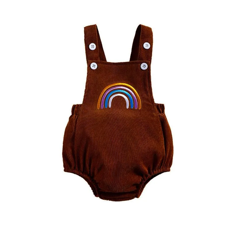 Nyfödda Rompers Baby Babies Bodysuits Spädbarnskläder Girls Treies Piece Kläder Toddler Pojkar Jumpsuit Wear Kidspring Summer Rainbow Corduroy