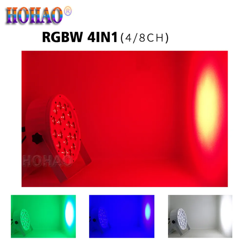 HOHAO News 18x3w Alta luminosità RGBW 4IN1 Par 64 piatto colorato con controllo remoto Dmx512 Suono Musica Dj Disco Bar Illuminazione