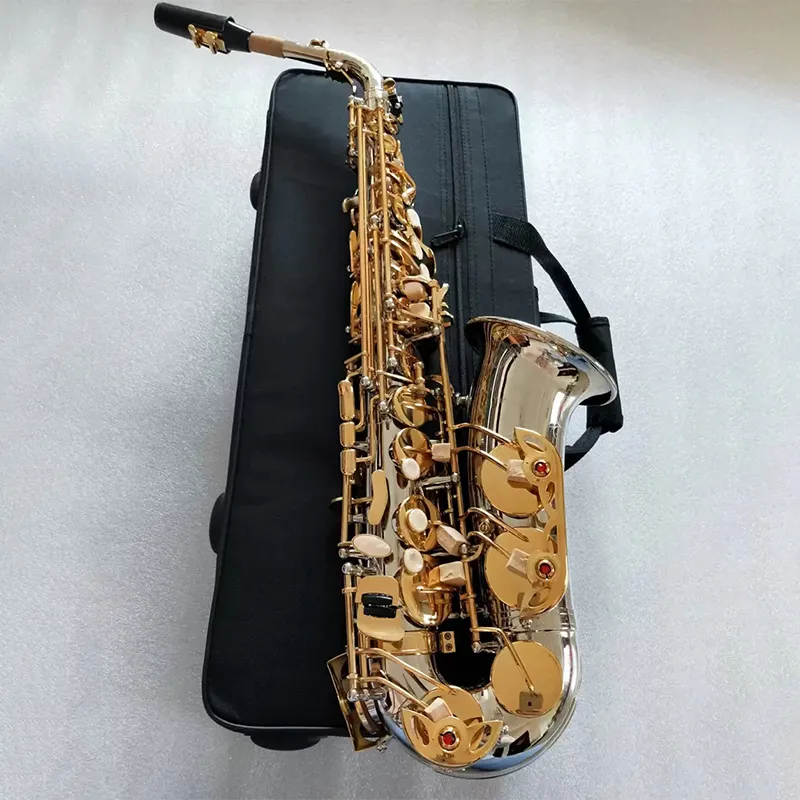 새로운 EB Professional Alto Saxophone W037 동일한 업그레이드 더블 리브 흰색 구리 금도 SAX를 갖춘 원본 구조