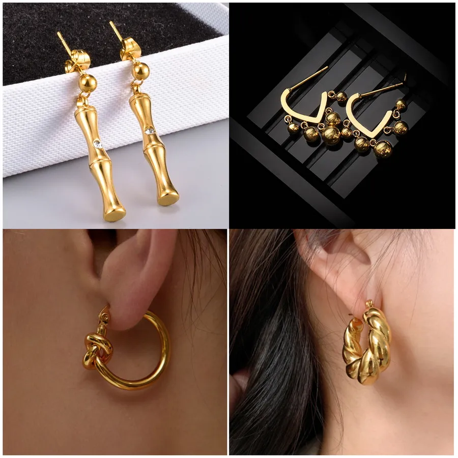 Joyería de diseño Oreja de acero de titanio Huggie 18K chapado en oro brillante pendiente sin desvanecimiento aro Pendientes antialérgicos para mujer punk e210I