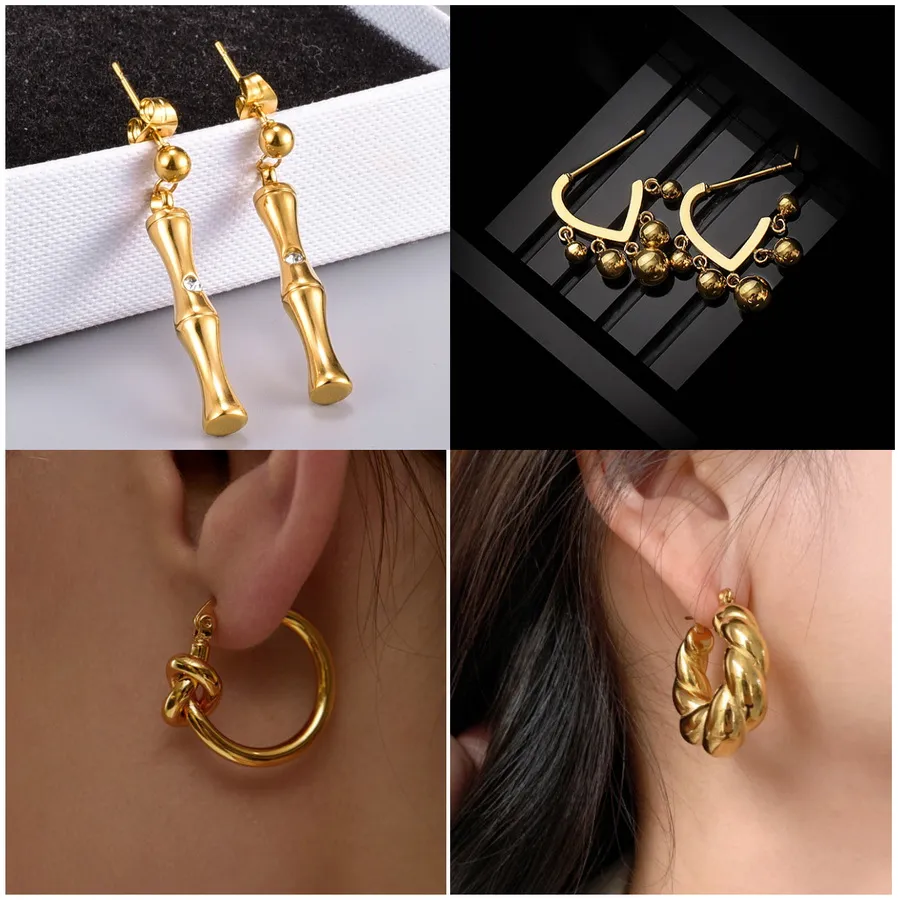 Projektant biżuterii Tytanium Uch Ear Huggie 18K Gold Glosle Błyszczące, niezadowolone kolczyki na kolczykach przeciw alergiczne Punk E191Q