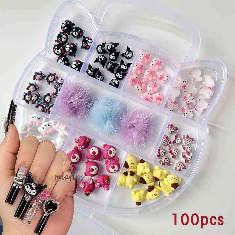 Nxy press på spik 100 st kawaii charm set söt rosa tecknad accessoarer konst strass för dekorationsmaterial på s7488581