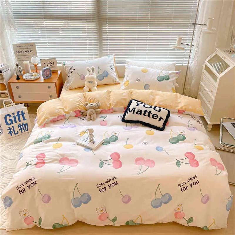 Kawaii Cherry Hearts Bedding Conjunto para algodão em casa Twin Full Queen Size Cute