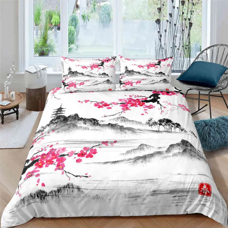 Luksusowa kołdra Zestaw Cherry Blossoms Bedding Boys Home Tekstyles Floral łóżko wystrój łóżka