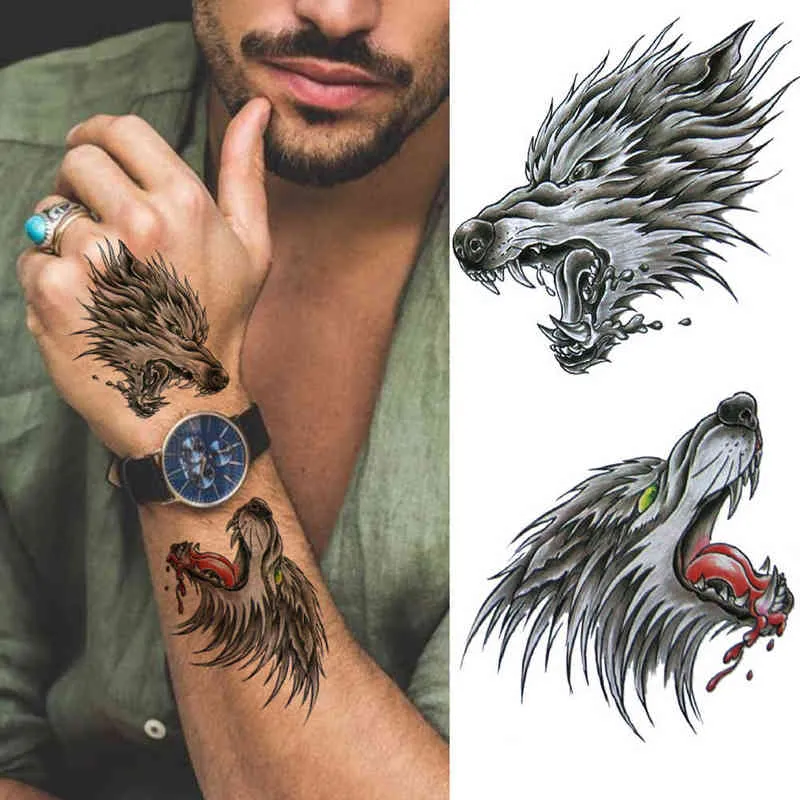 NXY Tymczasowy Tatuaż Realistyczne Smok Fałszywe Naklejki Dla Mężczyzn Chłopcy Dzieci 3D Fierce Wolf Eagle S Mermaid Cat Zmywalny Tattos 0330