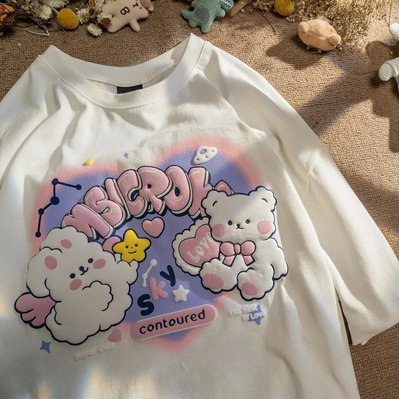 Harajuku graffiti niedźwiedź list z drukiem thirt letnie kobiety tshirt krótkie tulei Owczesna koszulka plus size samica słodka słodka nastolatka 220613