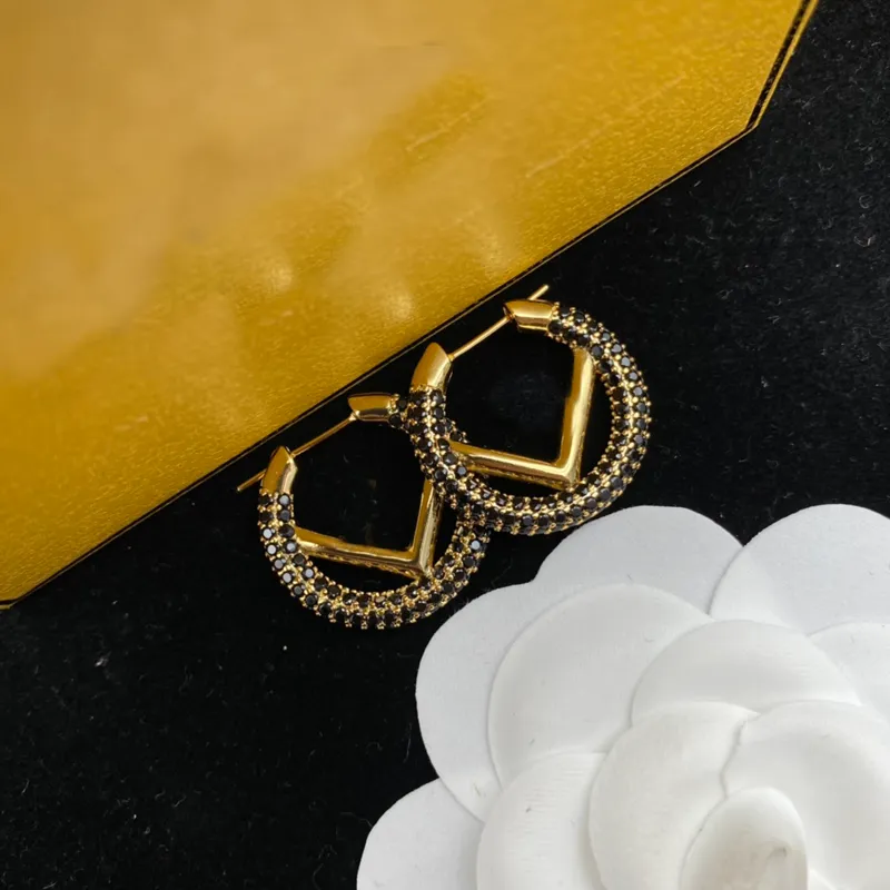 Women Diamonds Hoop Earring Designers Jewelry Luxurys mode Black Crystal Earrings Studs Letters F Studörhängen Box Hoops Nice 274m