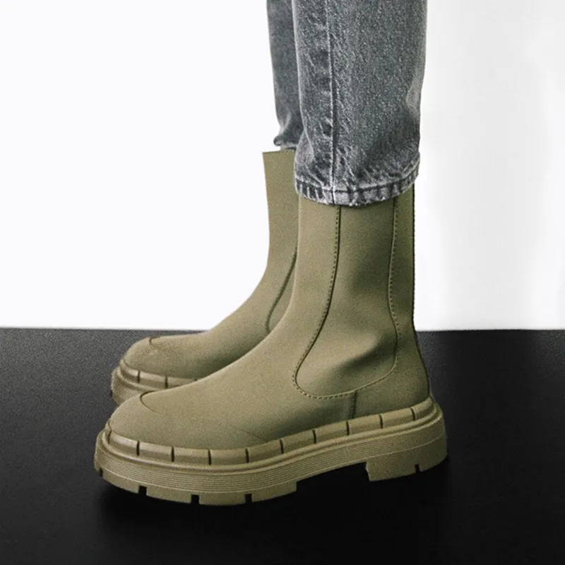 Womens Shoes Ankle Platform Boots Khaki Green Laminated Boots Round Toe Winter Chunky Heel Women Short Boots 220815