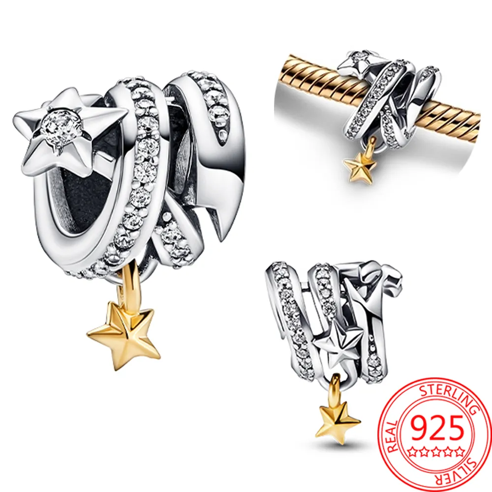 De nieuwe populaire 100%925 Sterling Silver Charm Series Bead Flash Stars en Moon Pendant Glass Beveiligingsketen Fit P armbanden DIY Sieraden Gift 2992946
