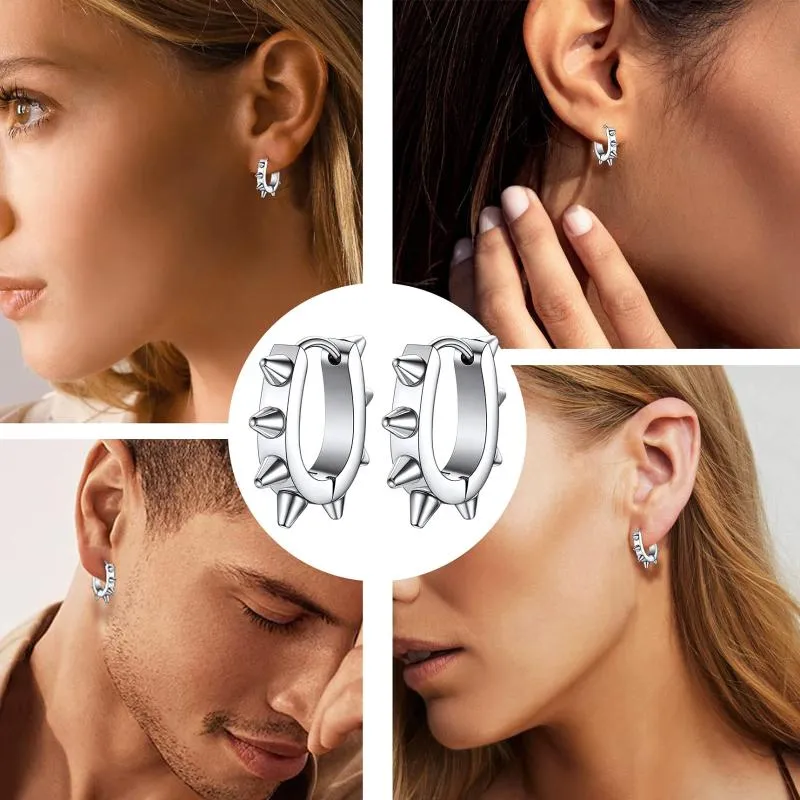 Cerceau Huggie Punk boucles d'oreilles à pointes coeur rond en acier inoxydable Cartilage Stud hommes femmes Cool Style gothique gros bijoux cerceau Hoop277F