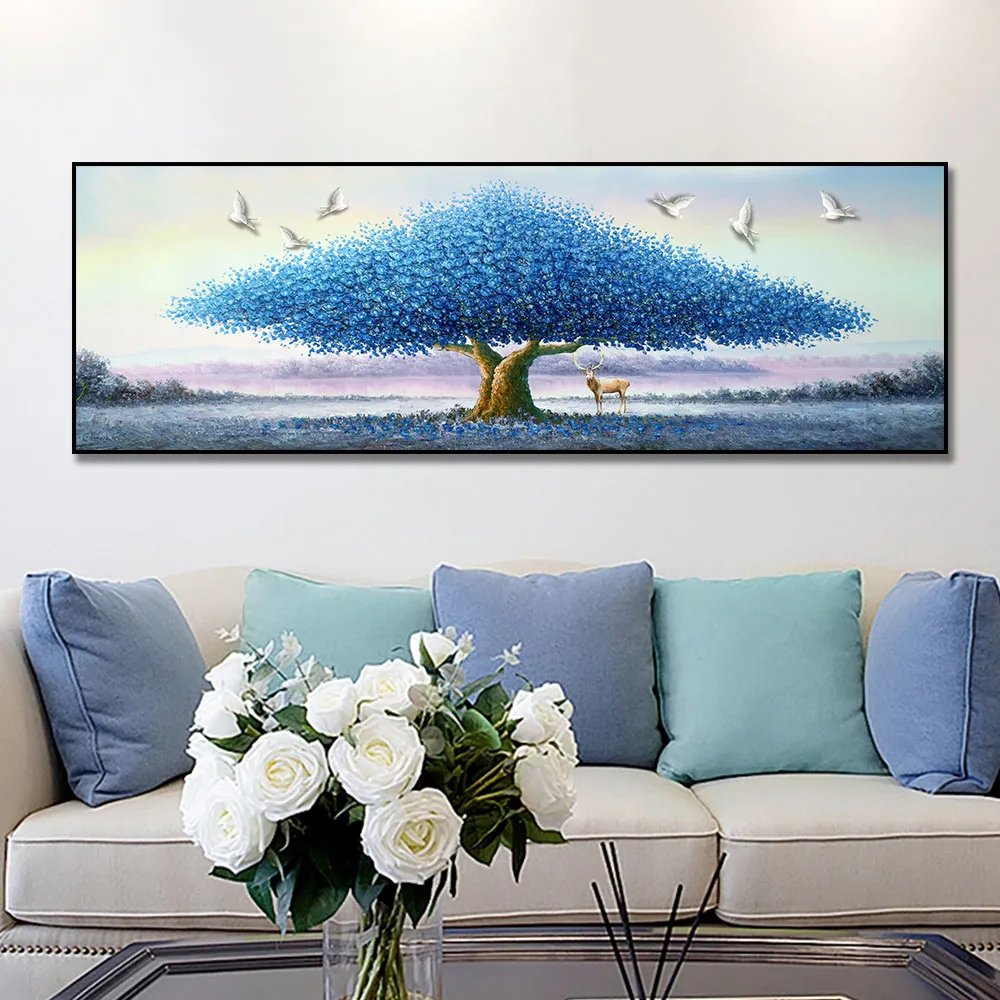 Abstract Art Blue Tree Oil Painting Canvas Painting Poster Print Nordic Wall Art Picture For Living Room Home Frameless