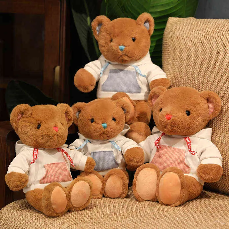 PC CM Söt nallebjörn med kläder plyschleksaker vackra djurbjörnar kudde födelsedag xmas gåva till baby flickvän j220704