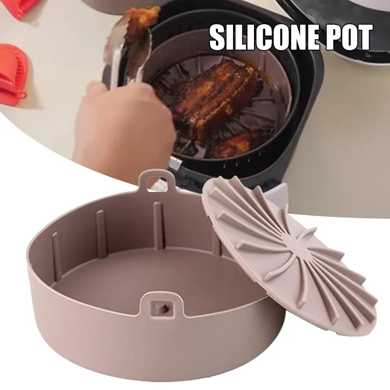 Air Fryer Silicone Pot with Lid Multifunctional Grill Plate Heat Resistant Oven Accessories Practical Kitchen Tool PR Sale 0616