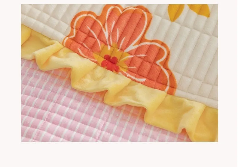 Terciopelo acolchado colcha linda impresión cubierta cama de cama de invierno franela lecho reina king size ruffle borde lámina sofá toalla CX220331