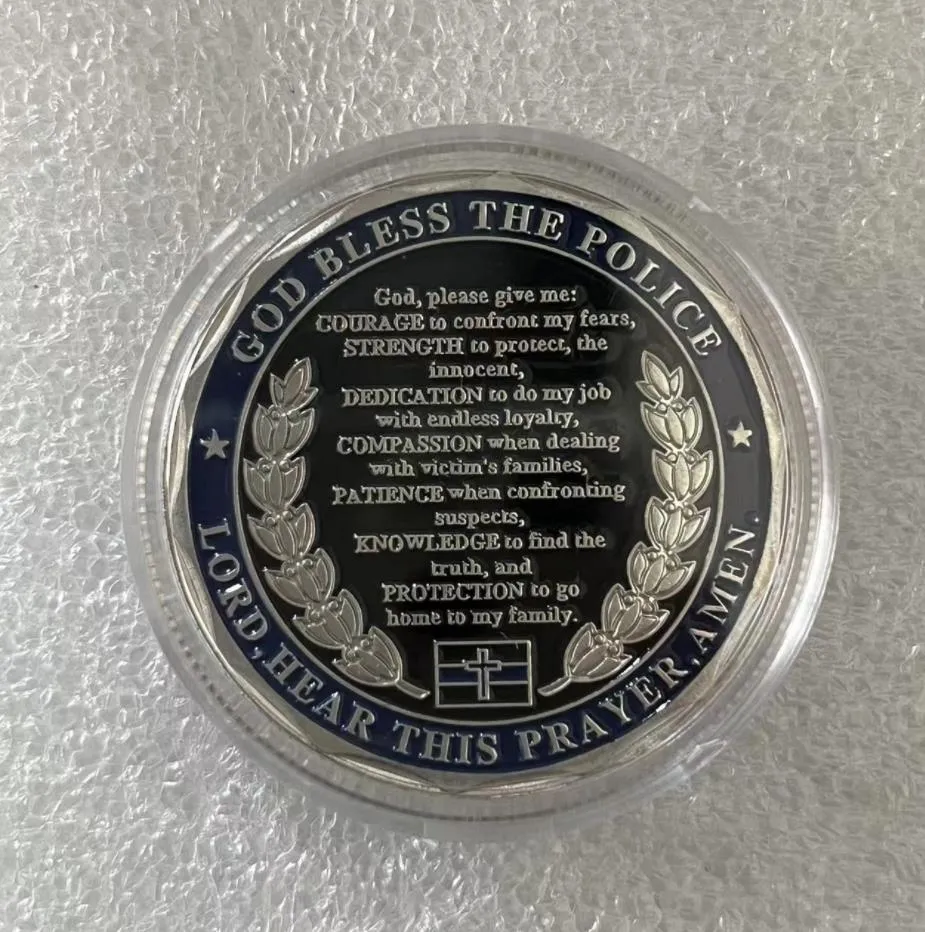 / Saint NICHAEL Law Enforcement Challenge Coin cadeau Dieu bénisse la prière de la police pièce commémorative plaquée argent cx258U