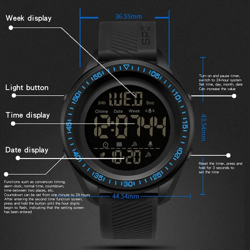 Wristwatches Sports Watches For Men 50M Waterproof Dual Time Countdown Wristwatch Digital Watch Pedometer Clock Relogio MasculinoW276s