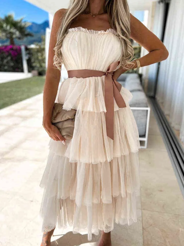 2022 Spring Off Shoulder Mesh Lace Club Party Dress Women Sexy Slash Neck Backless Long Dress Summer Hollow Ruffle Boho Dresses Y220526