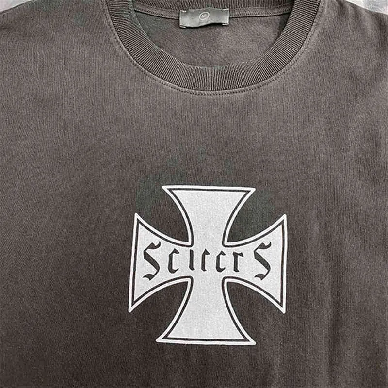 Camiseta cruzada Ss Vintage gris Askyurself Selfers para hombres y mujeres, camiseta con estampado de lavado de alta calidad, camisetas ajustadas de manga corta