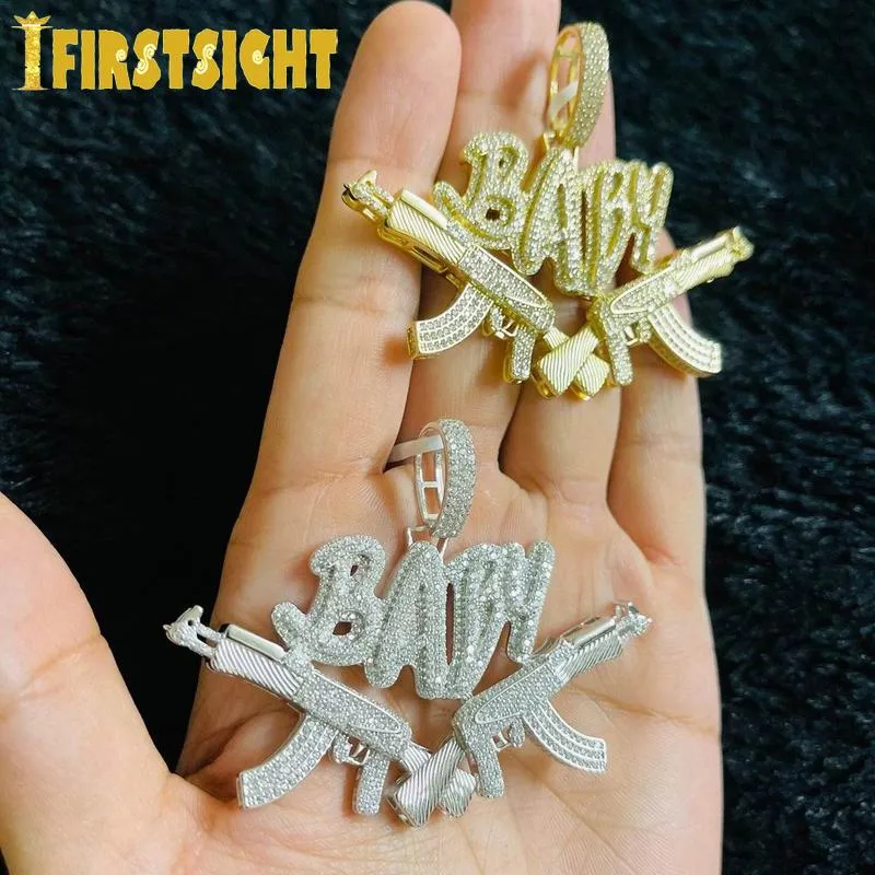 Chains Iced Out Bling CZ Gun Pendant Necklace Cubic Zirconia Letter Certified Steppa Necklaces Men Fashion Hip Hop JewelryChains C291B