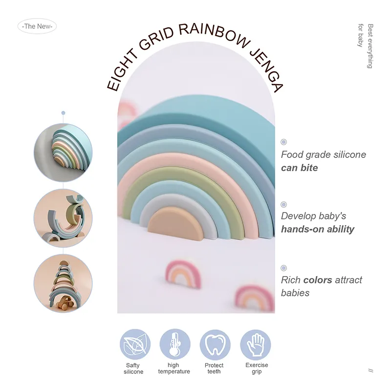 Juguete de silicona de grado alimenticio para bebés Montessori Rainbow Bloques de construcción DIY Juego de equilibrio de apilamiento creativo Eonal para niños Regalo 220418