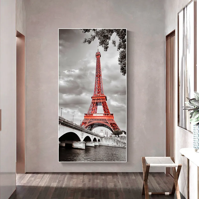 Franch Eiffel Tower Canvas Painting Wall Art Modern Architectural Landscape Poster and Print Pictures for Living Room Home Decor