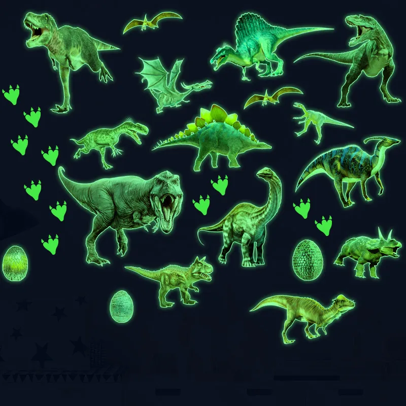 Grönt ljus lysande dinosaurie vägg klistermärken hem sovrum barn rum dekoration djur fluorescerande dekaler glöd i det mörka klistermärket 220607