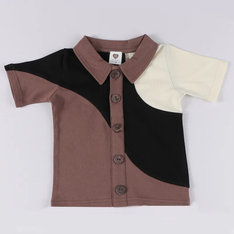 Ubrania dla dzieci T Shirt Baby Girls and Boys Colorblock Button Down Top Krótkie rękawy długie dzieci Bawełna 220620