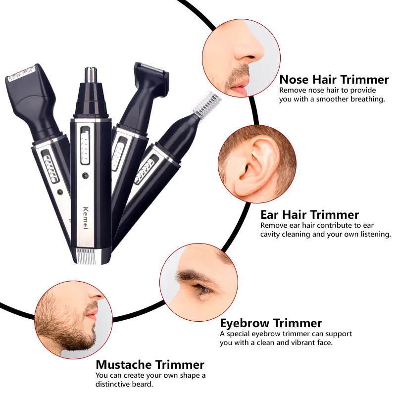 4 in 1 wiederaufladbarer elektrischer Nasen-Ohr-Trimmer für Männer, Schmerzschneiden, Koteletten, Augenbrauen, Bart, Haarschneidemaschine, Schnitt 220630