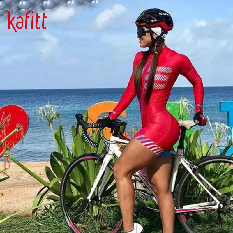 Cafete Mulheres de Manga Longa Ciclismo Jersey Terno de camisa respirável Triathlon Shorts Professional Sports 220726