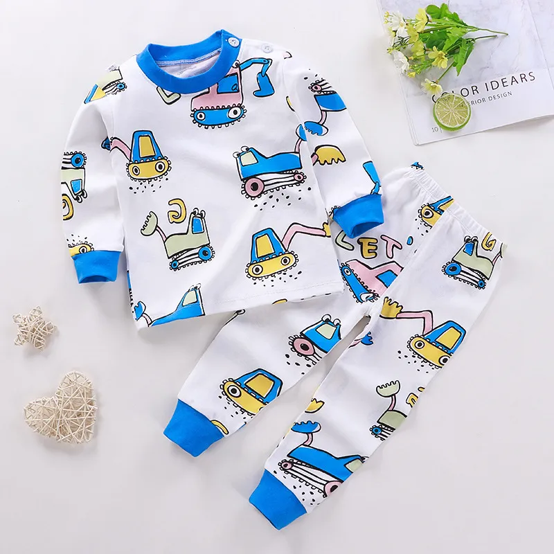 Kinder Jungen Mädchen Pyjama Sets Cartoon Print Langarm Nette T-shirt Tops mit Hosen Kleinkind Baby Herbst Schlafen Kleidung 220715
