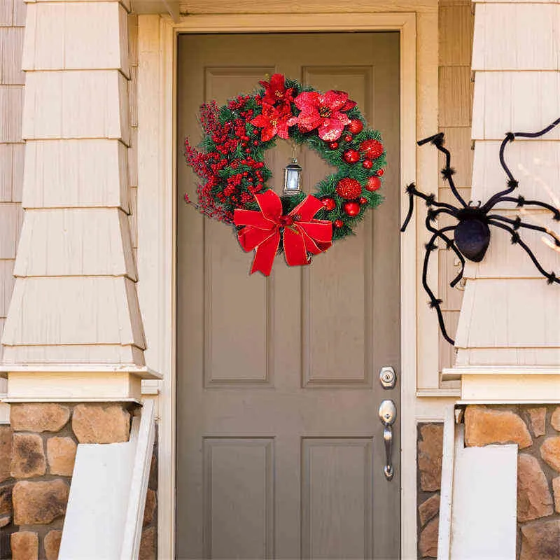 Eleganti decorazioni ornamenti porte della finestra di ghirlanda rossa