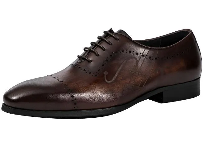 Handmade Siate Toe Brown Buty Ślubne Prawdziwej Skóry Buty High Quality Moda Męskie buty