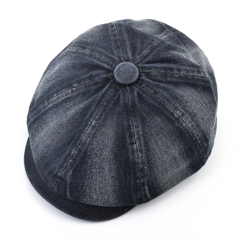 Gewassen denim stof baretten heren herfst mode sboy caps retro mannelijke kunstenaar plat vizier piekhoed hoed mannen veer casual boina 220513