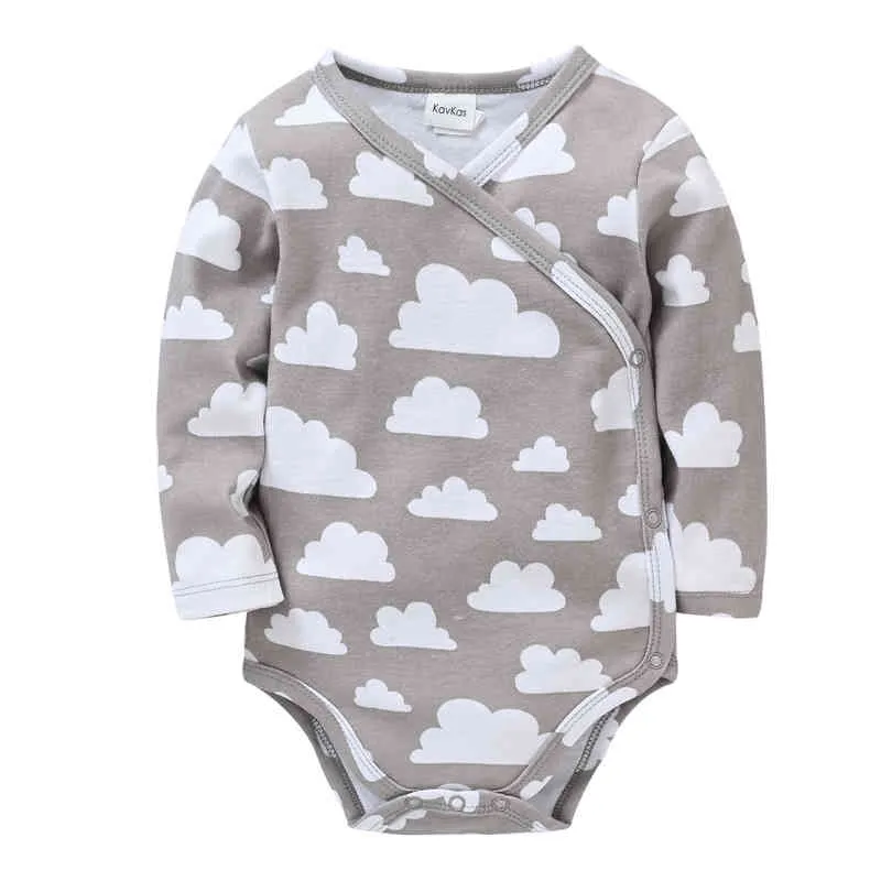 Kavkas Reborn Baby Girl 100% katoenen baby Body Lange Mouw Cartoon Cloud Printing Gray Monk's Deskled G220521