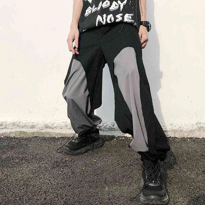 2021 tendance haute rue style personnalité couches couture pantalons de travail pantalons décontractés hommes G220507