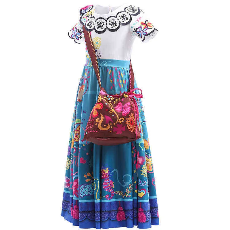 Encanto cosplay kostüm kız elbise için karnaval cadılar bayramı prenses parti kıyafetleri cazibe çiçek ruffs uzun elbise kız elbise h220801
