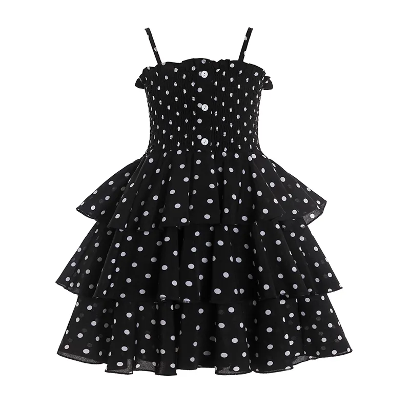 Summer Sleeveless Dress For Girls Princess Sling Polka Dot Black White Cake Sundress Kid Children 3-8 Year Elegant Party ClothesCX220514