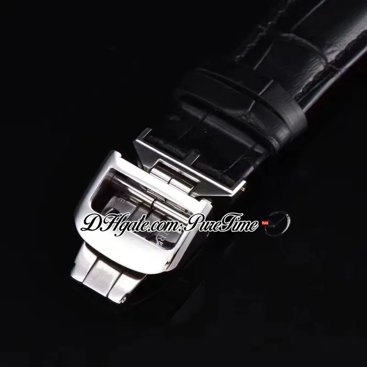 VF V3 Master Ultra Thin Moon Q1368470 JLC A925 Automatic Mens Watch Steel Case Black Dial Silver Stick Markers Leather Corre230s