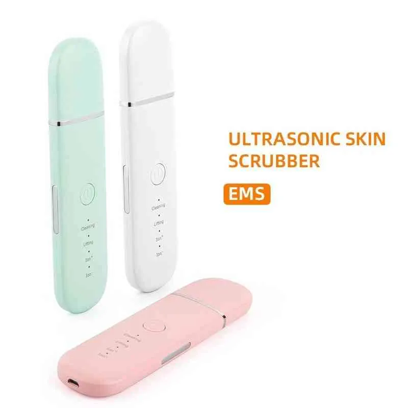 Rechargeable Ultrasonic EMS Skin Scrubber Facial Care Ultrasound Blackhead Removal Face Peeling Extractor Pore Spots Cleaner 220514