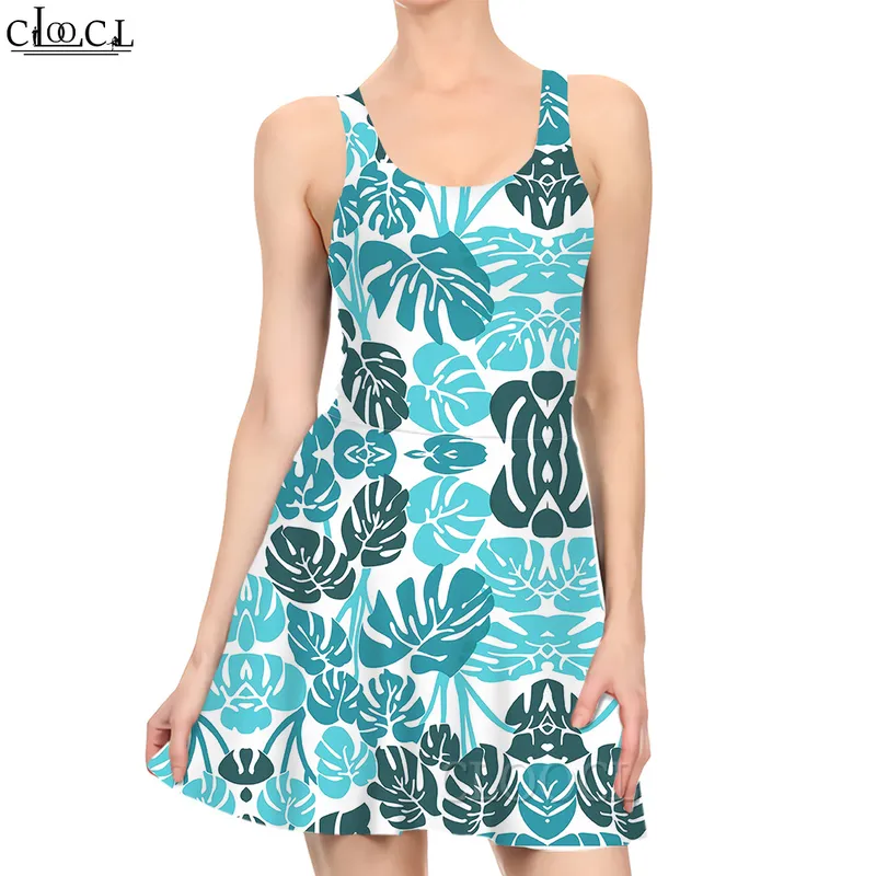 Women Dress European Style Leaves 3D Printed Mini Dress for Fashion Female Casual Sleeveless Dresses Summer Beach Dress 220616