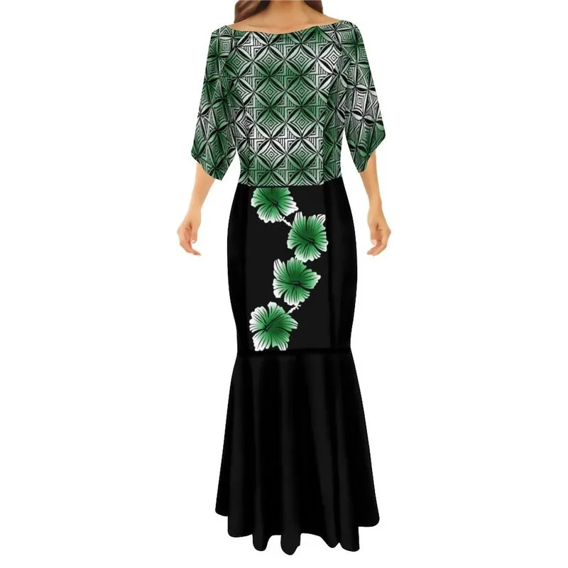 Polynesisk tribal sublimering tryck Lady Party Mermaid Style Dress Women's Long Fishtail Dress and Men Shirt Par Par 220628