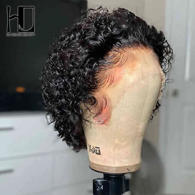 Pixie Cut Wig Short Curly Human Hair S billiga HD 13x2 Transparent spetsar för kvinnor PRE PLUCKED 220713