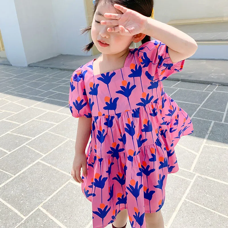 Summer Girls Dress Fashion Bright Color Flower Dresses STORA LOAD LOOKE FOR GIRLS KLÄNNAR Baby Barn Barnkläder 220521