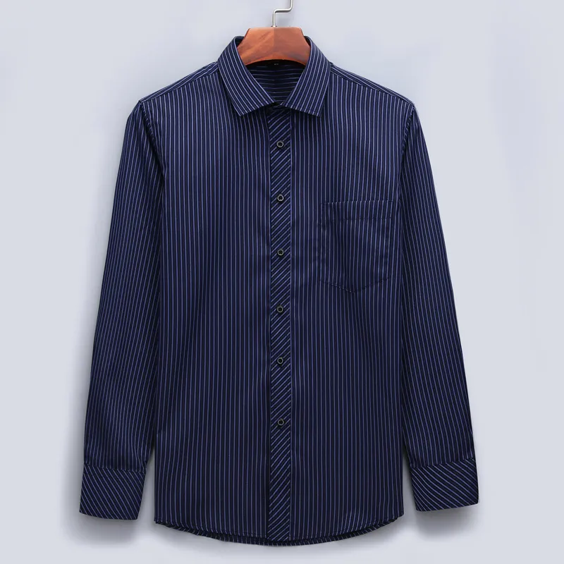 Plus Large Size 8XL 7XL 6XL 5XL 4XL Slim Fit Mens Business Casual Long Sleeved Shirt Classic Striped Male Social Dress Shirts 220621